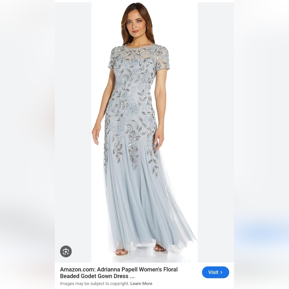 Light Blue with Silver Beading Adrianna Pappell Size 10 Gown Flutter Sleeve